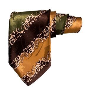 Enigma Peacock Silk Trading Co Silk Neck Tie Brown Green Gold Diagonal Stripes